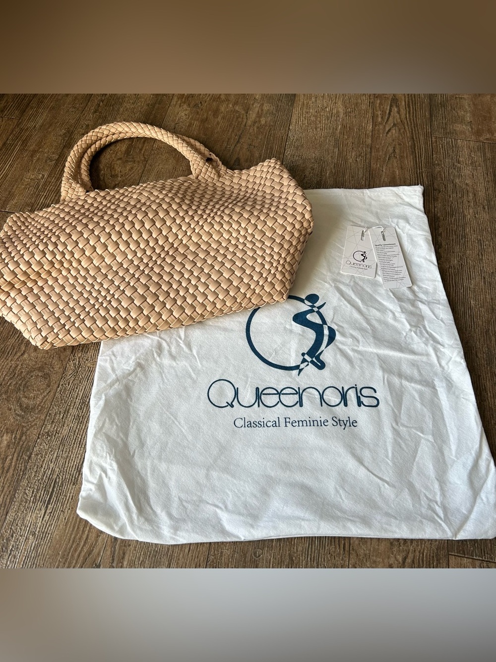 Queenoris Woven Top-Handle Tote in Light Beige